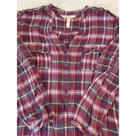 Matilda Jane Multicolor Plaid purple Top tunic Shirt Size Small Rayon ruffled - Picture 2 of 11